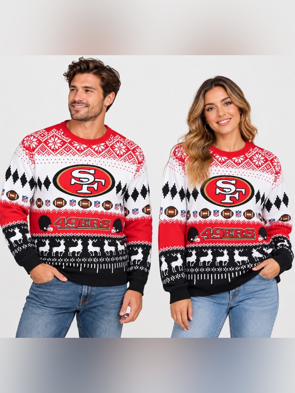 San Francisco 49ers NFL Ugly Christmas Sweater Kareen 21 Red White‎ Large Unisex